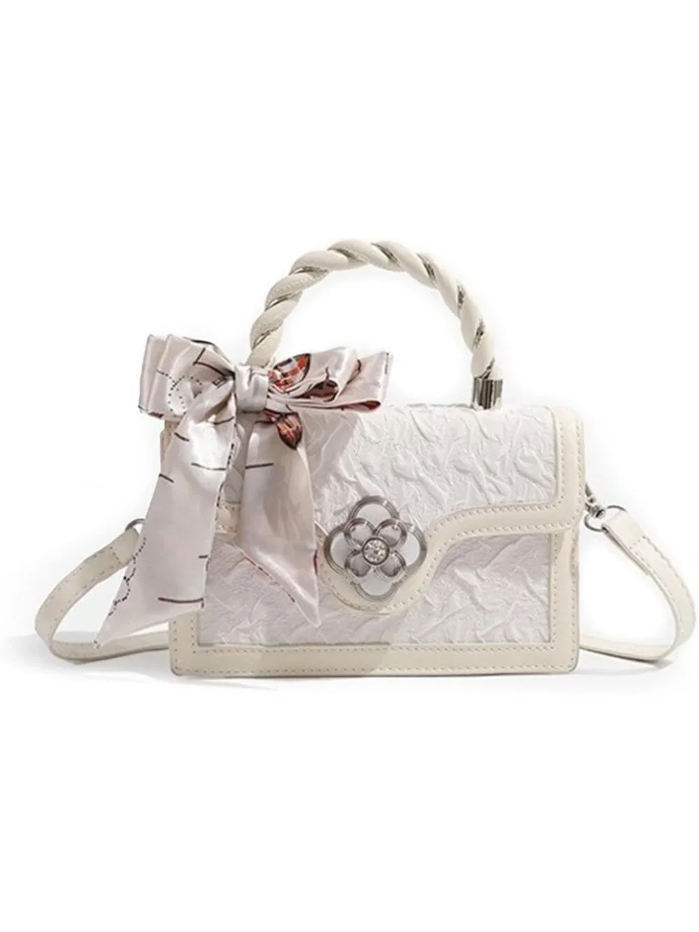 Colorblock Mini Top Handle Bag | PU Leather Floral Clutch | Stylish Handbag
